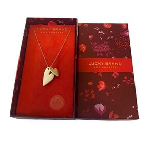 Lucky Brand Dual Heart Pendant in Matte Silver & Gold Tones.